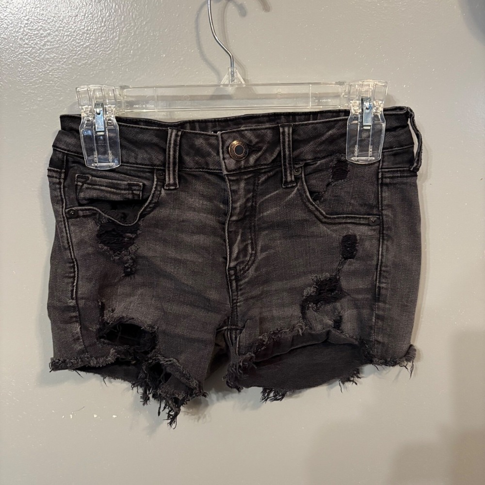 American Eagle Outfitters Distressed Black Denim Jean Shorts